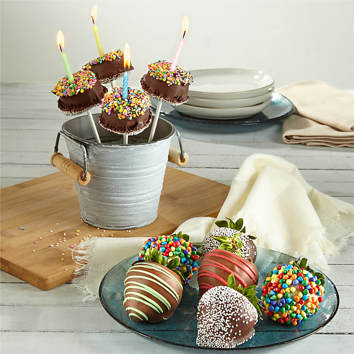 product image for Bright Birthday Belgian Chocolate–Dipped Strawberries & Brownie Bites